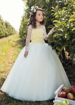 Lace Flounce Tulle Keyhole Back Sweet Flower Girl Dress